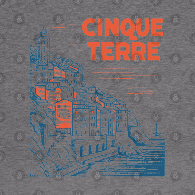 Cinque Terre Italy - Retro Illustrated Coastline by TuncGK