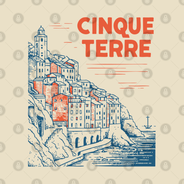 Cinque Terre Italy - Retro Illustrated Coastline by TuncGK