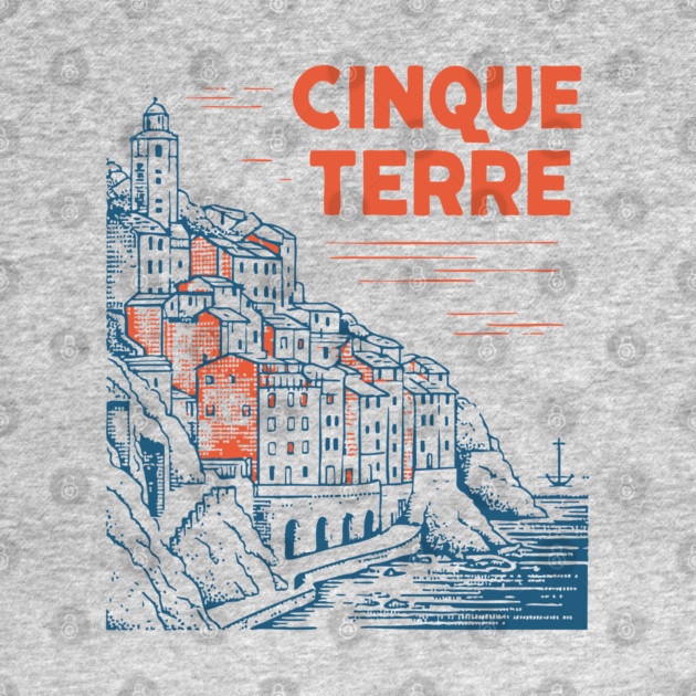 Cinque Terre Italy - Retro Illustrated Coastline by TuncGK