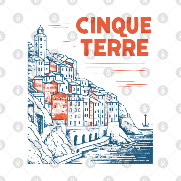 Cinque Terre Italy - Retro Illustrated Coastline by TuncGK