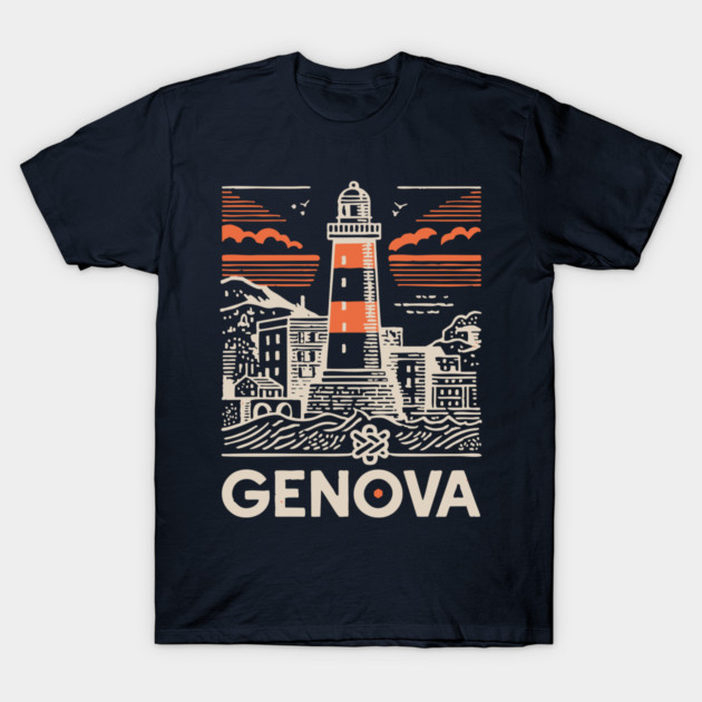Genoa Italy - Minimalist Lighthouse Linework T-Shirt by TuncGK