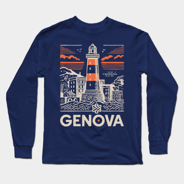Genoa Italy - Minimalist Lighthouse Linework Long Sleeve T-Shirt by TuncGK