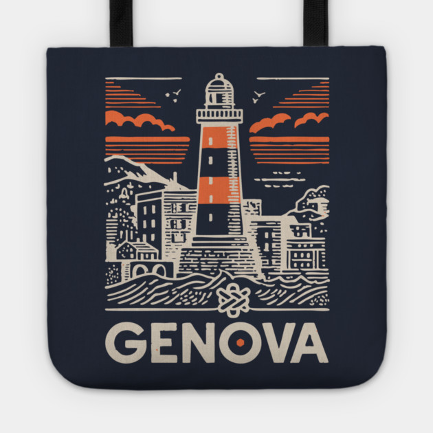 Genoa Italy - Minimalist Lighthouse Linework Tote by TuncGK
