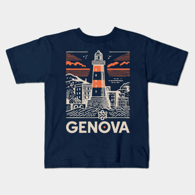 Genoa Italy - Minimalist Lighthouse Linework Kids T-Shirt by TuncGK