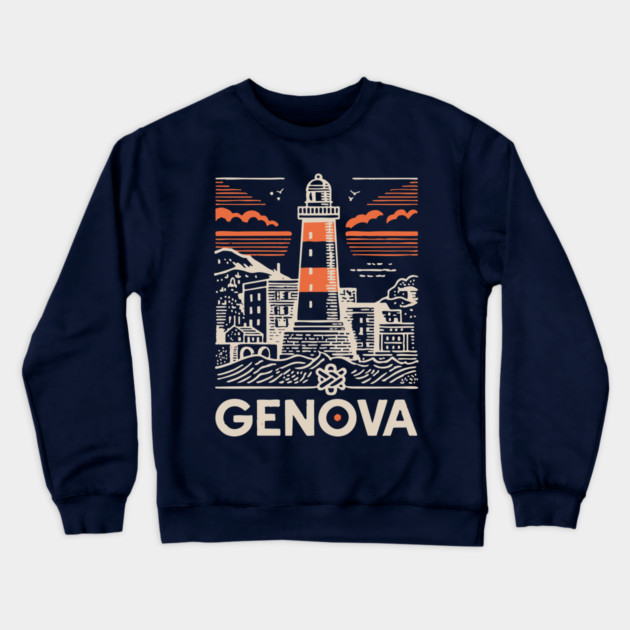 Genoa Italy - Minimalist Lighthouse Linework Crewneck Sweatshirt by TuncGK