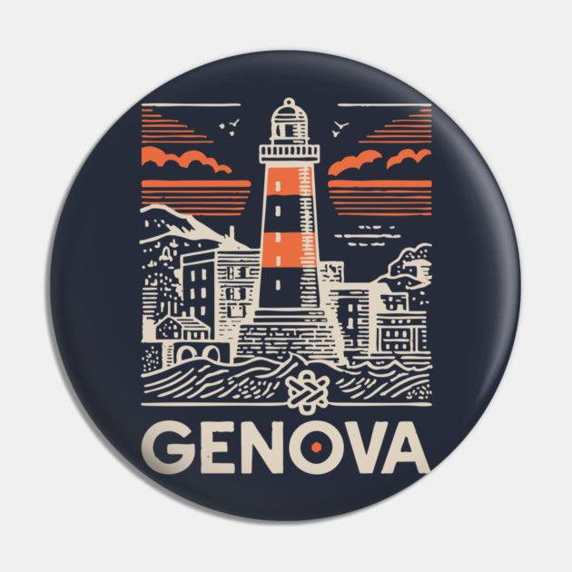 Genoa Italy - Minimalist Lighthouse Linework Pin by TuncGK