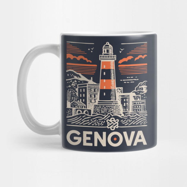Genoa Italy - Minimalist Lighthouse Linework by TuncGK