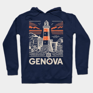 Genoa Italy - Minimalist Lighthouse Linework Hoodie
