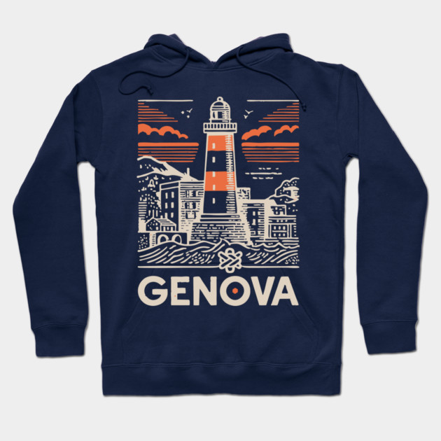 Genoa Italy - Minimalist Lighthouse Linework Hoodie by TuncGK