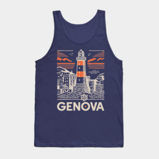 Genoa Italy - Minimalist Lighthouse Linework Tank Top