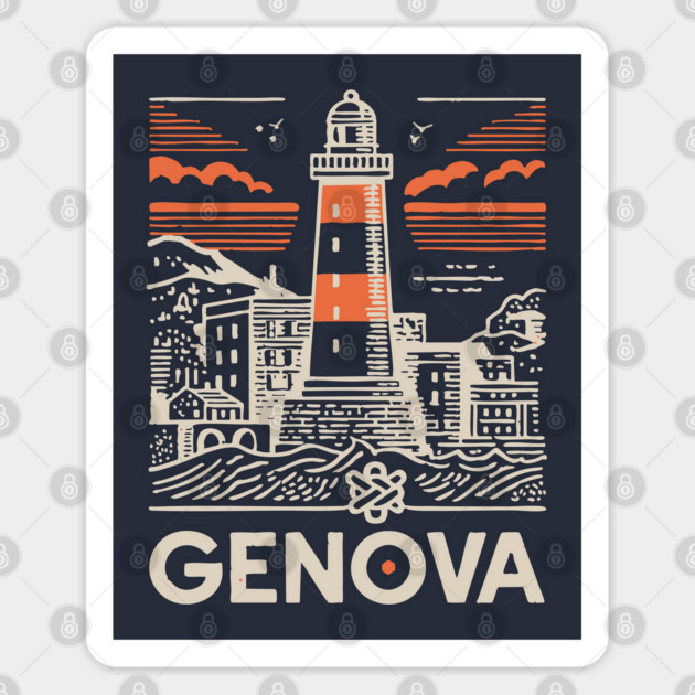 Genoa Italy - Minimalist Lighthouse Linework Sticker by TuncGK