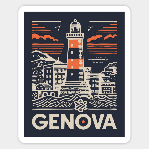 Genoa Italy - Minimalist Lighthouse Linework Magnet by TuncGK