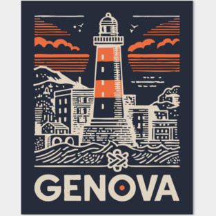 Genoa Italy - Minimalist Lighthouse Linework Posters and Art