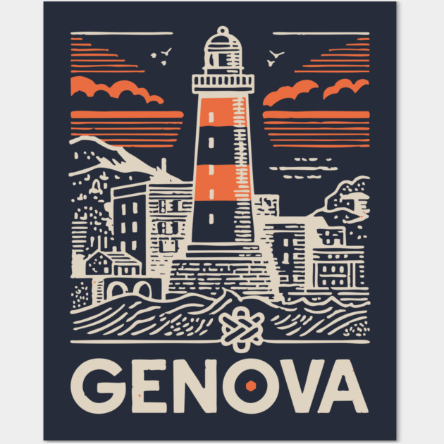 Genoa Italy - Minimalist Lighthouse Linework Wall Art by TuncGK