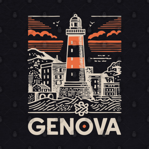 Genoa Italy - Minimalist Lighthouse Linework by TuncGK