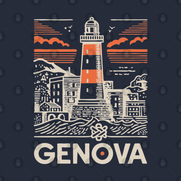 Genoa Italy - Minimalist Lighthouse Linework by TuncGK