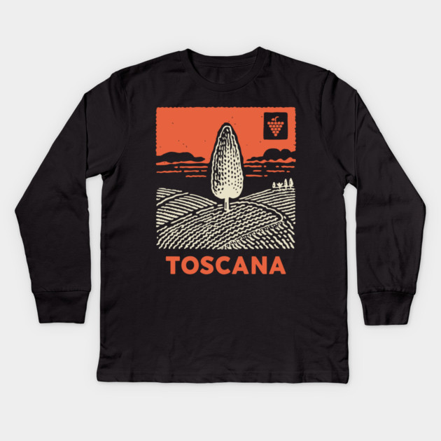 Tuscany Italy - Minimalist Cypress Linework Kids Long Sleeve T-Shirt by TuncGK