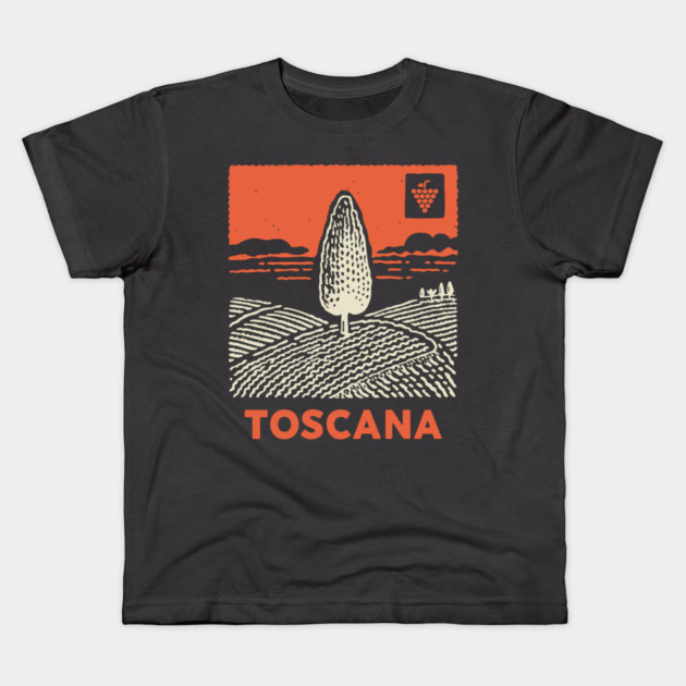 Tuscany Italy - Minimalist Cypress Linework Kids T-Shirt by TuncGK