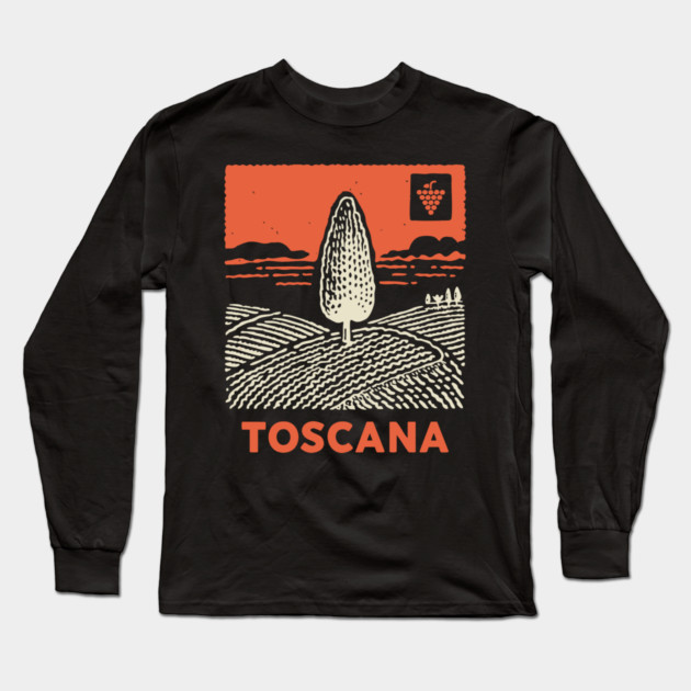 Tuscany Italy - Minimalist Cypress Linework Long Sleeve T-Shirt by TuncGK