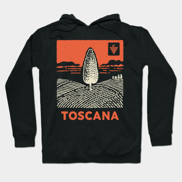 Tuscany Italy - Minimalist Cypress Linework Hoodie by TuncGK