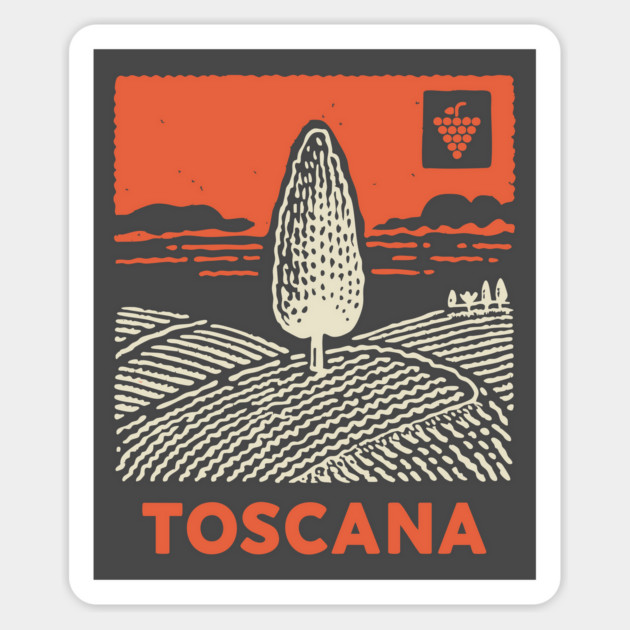 Tuscany Italy - Minimalist Cypress Linework Magnet by TuncGK