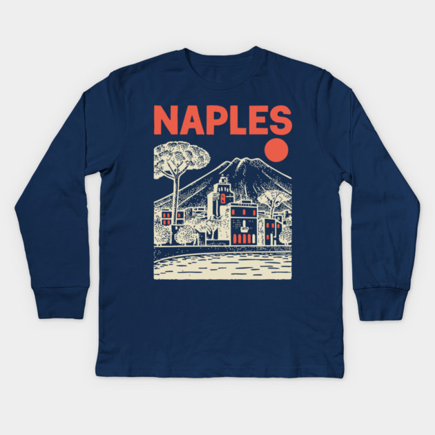 Naples Italy - Vintage Graphic Travel Poster Kids Long Sleeve T-Shirt by TuncGK