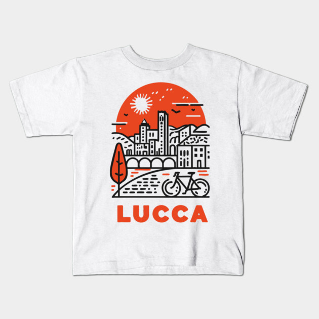 Lucca Italy - Minimalist Piazza Linework Kids T-Shirt by TuncGK