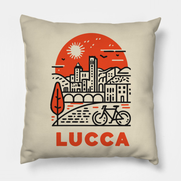 Lucca Italy - Minimalist Piazza Linework Pillow by TuncGK