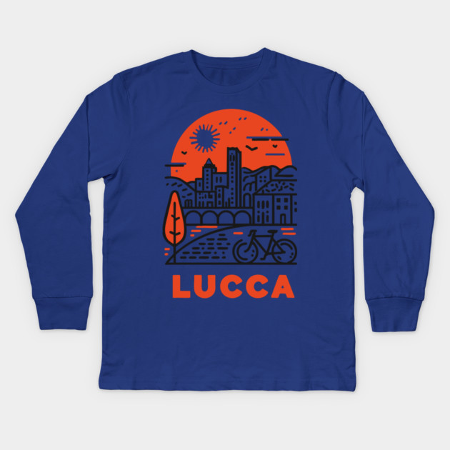 Lucca Italy - Minimalist Piazza Linework Kids Long Sleeve T-Shirt by TuncGK