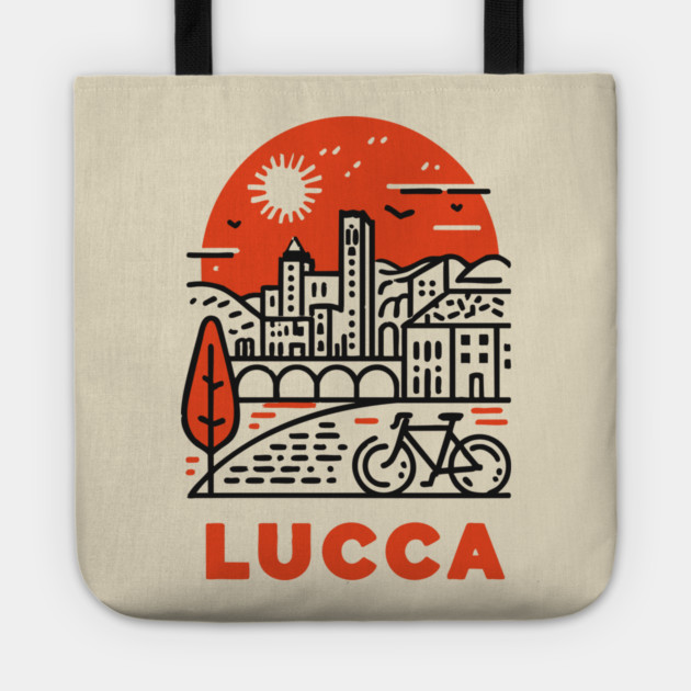 Lucca Italy - Minimalist Piazza Linework Tote by TuncGK