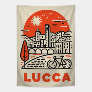 Lucca Italy - Minimalist Piazza Linework Tapestry