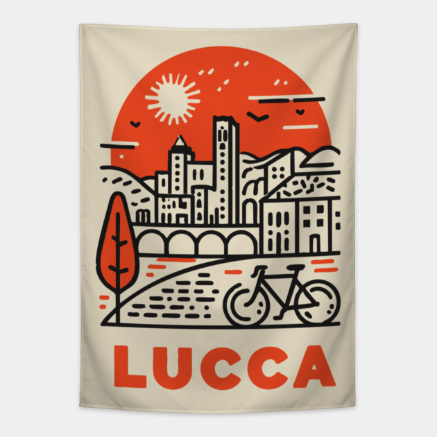 Lucca Italy - Minimalist Piazza Linework Tapestry by TuncGK