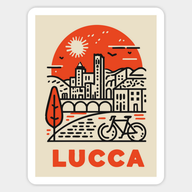 Lucca Italy - Minimalist Piazza Linework Magnet by TuncGK