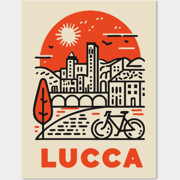 Lucca Italy - Minimalist Piazza Linework Wall Art by TuncGK