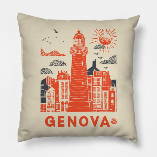 Genoa Italy - Vintage Graphic Travel Poster Pillow by TuncGK