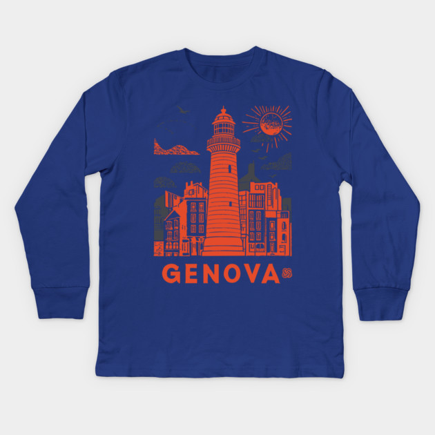 Genoa Italy - Vintage Graphic Travel Poster Kids Long Sleeve T-Shirt by TuncGK