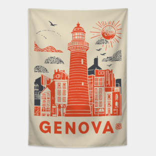 Genoa Italy - Vintage Graphic Travel Poster Tapestry
