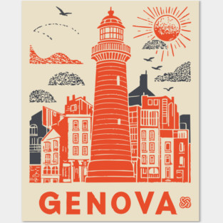Genoa Italy - Vintage Graphic Travel Poster Posters and Art