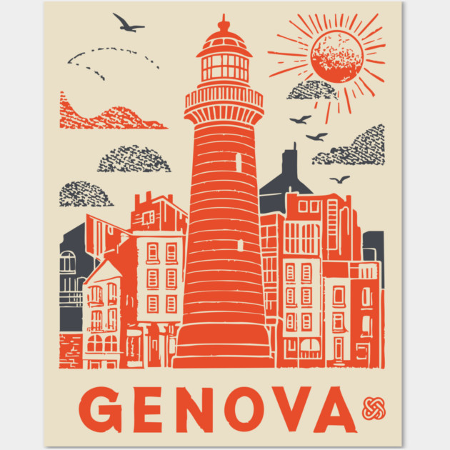 Genoa Italy - Vintage Graphic Travel Poster Wall Art by TuncGK