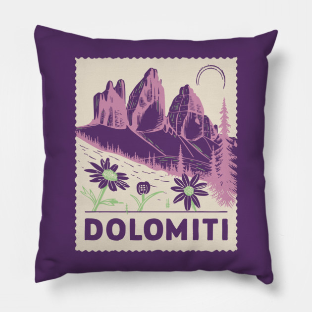 The Dolomites Italy - Retro Alpine Meadow Pillow by TuncGK