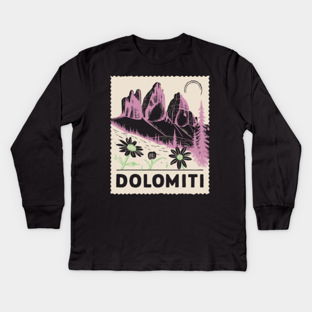 The Dolomites Italy - Retro Alpine Meadow Kids Long Sleeve T-Shirt by TuncGK