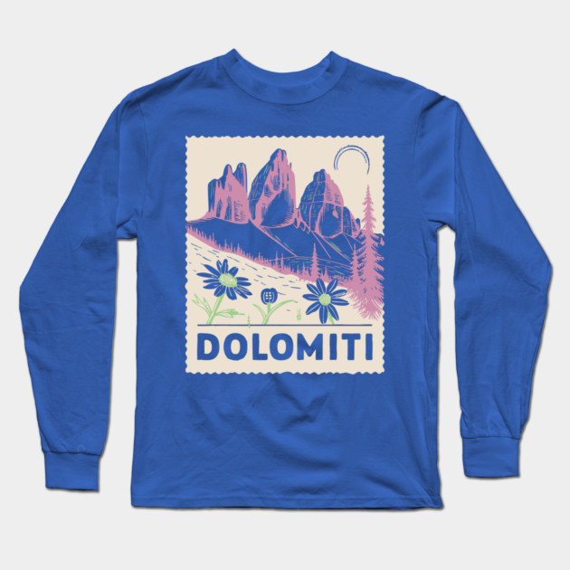 The Dolomites Italy - Retro Alpine Meadow Long Sleeve T-Shirt by TuncGK