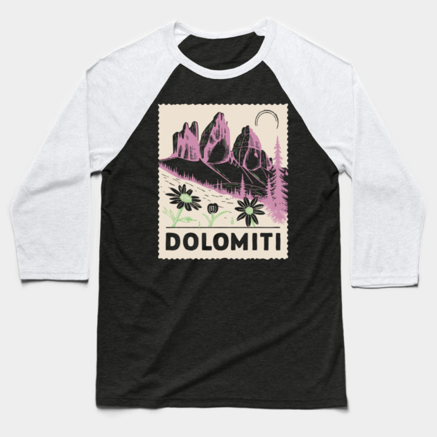 The Dolomites Italy - Retro Alpine Meadow Baseball T-Shirt by TuncGK