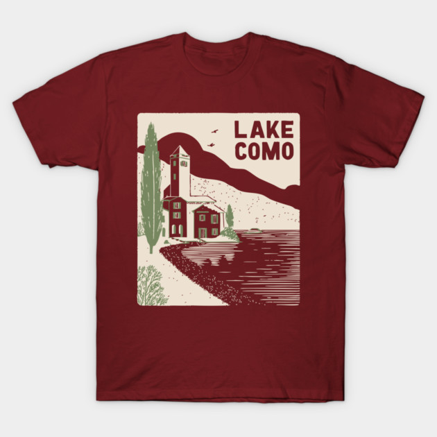Lake Como Italy - Minimalist Villa Linework T-Shirt by TuncGK