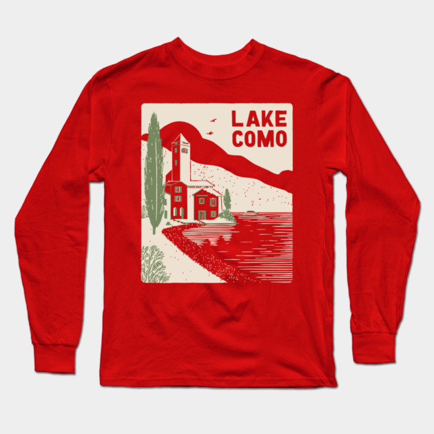 Lake Como Italy - Minimalist Villa Linework Long Sleeve T-Shirt by TuncGK