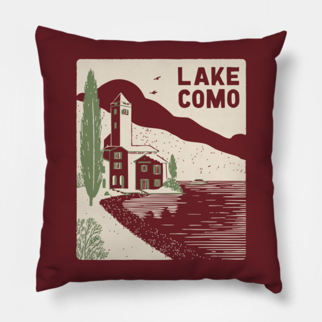 Lake Como Italy - Minimalist Villa Linework Pillow by TuncGK