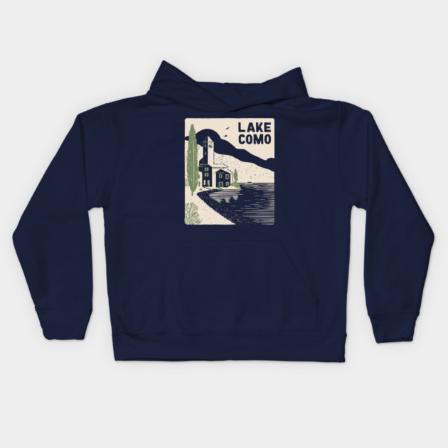 Lake Como Italy - Minimalist Villa Linework Kids Hoodie by TuncGK