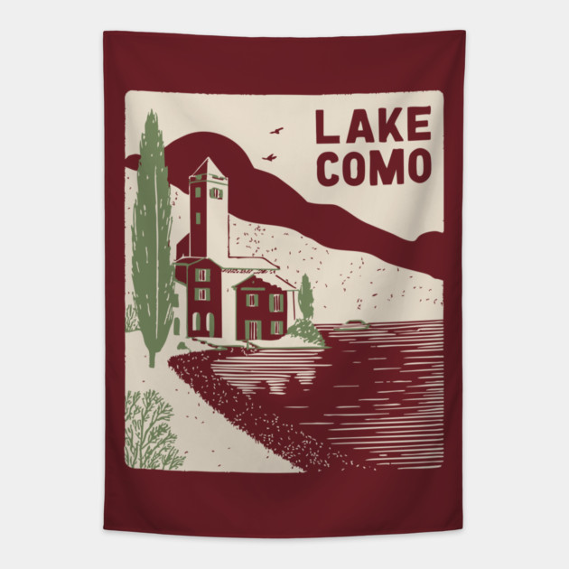 Lake Como Italy - Minimalist Villa Linework Tapestry by TuncGK