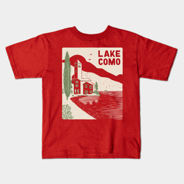 Lake Como Italy - Minimalist Villa Linework Kids T-Shirt by TuncGK
