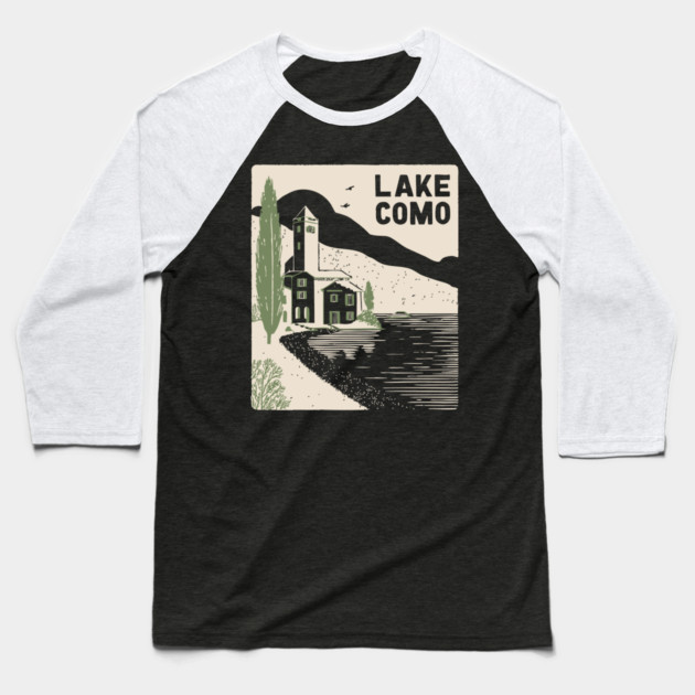 Lake Como Italy - Minimalist Villa Linework Baseball T-Shirt by TuncGK